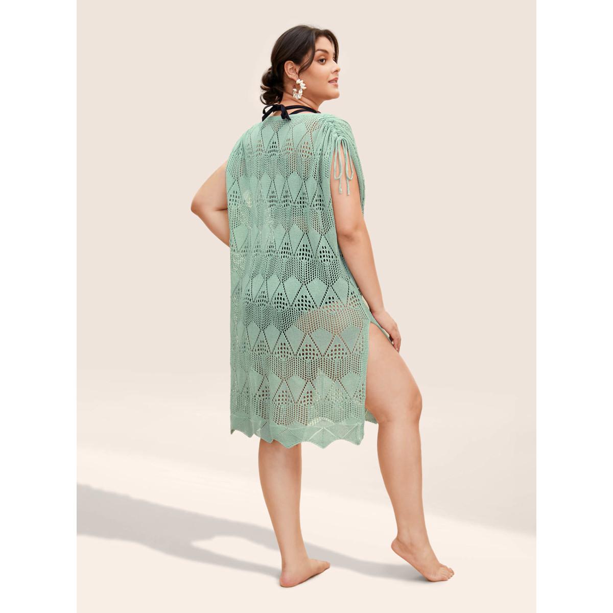 Plus Size Solid Drawstring Cut Out Split Hem Swim Cover Up Women's Swimwear Palemauve Beach Loose Texture Curve Swim Cover Ups BloomChic 22-24/3X Product Image