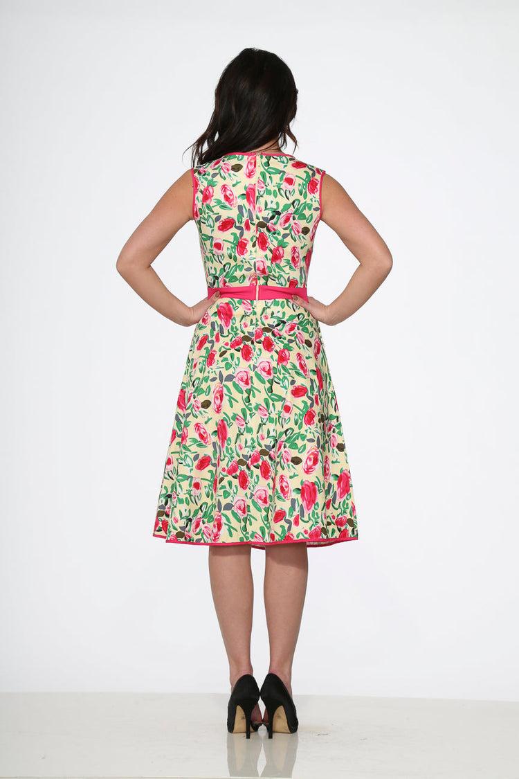 Yellow and Red Rose Swing Dress Product Image