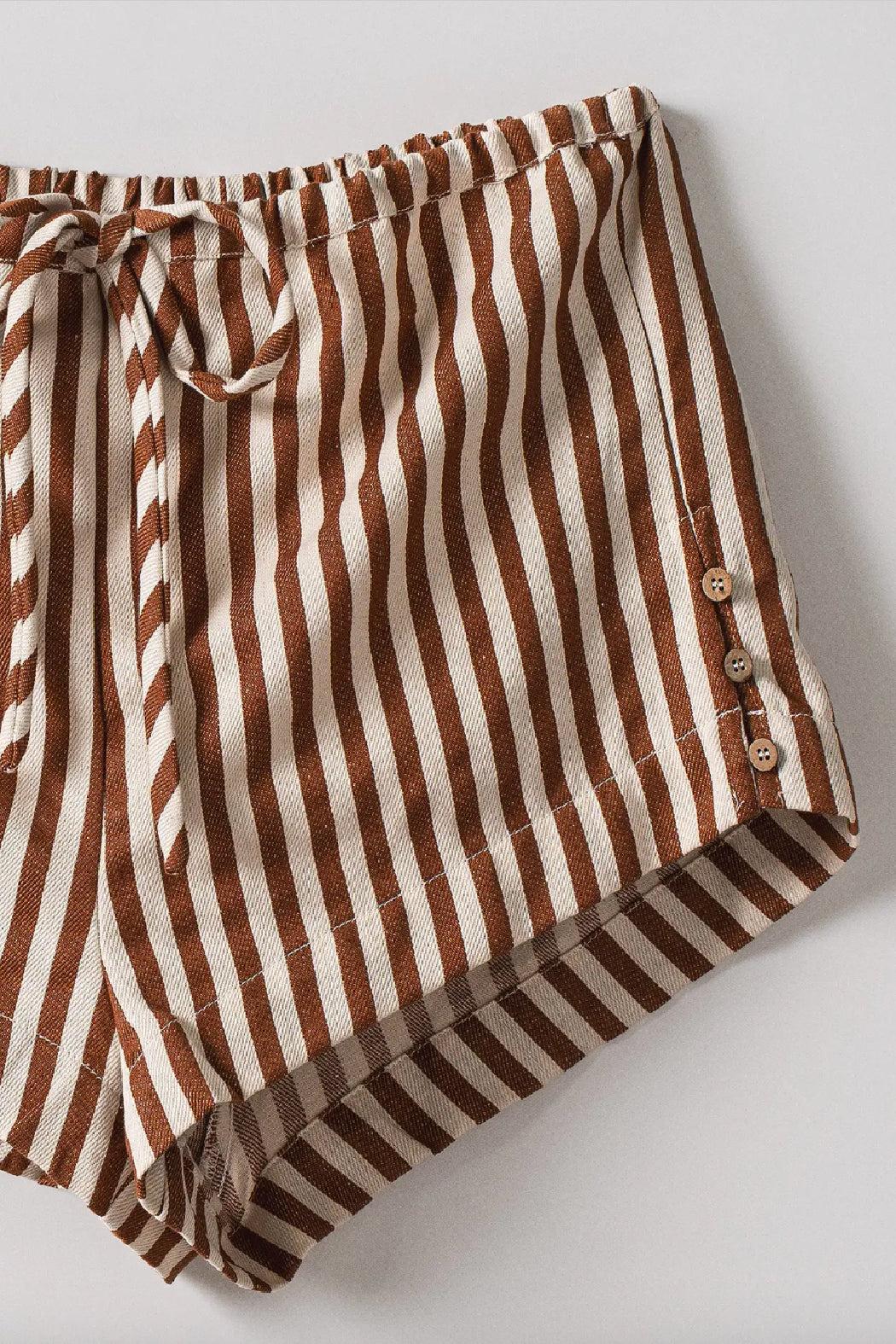 Retro Striped Side-Button Lounge Shorts Product Image