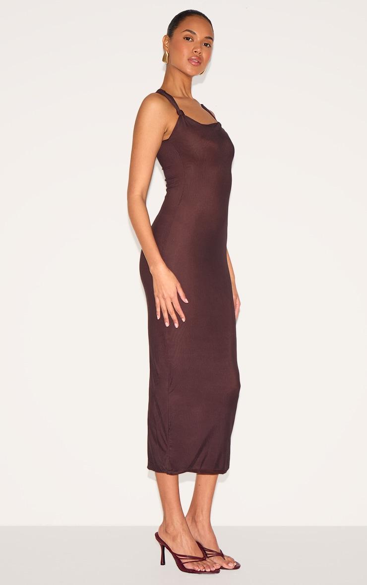 Dark Taupe Lined Mesh Asymmetrical Knotted Midaxi Dress Product Image