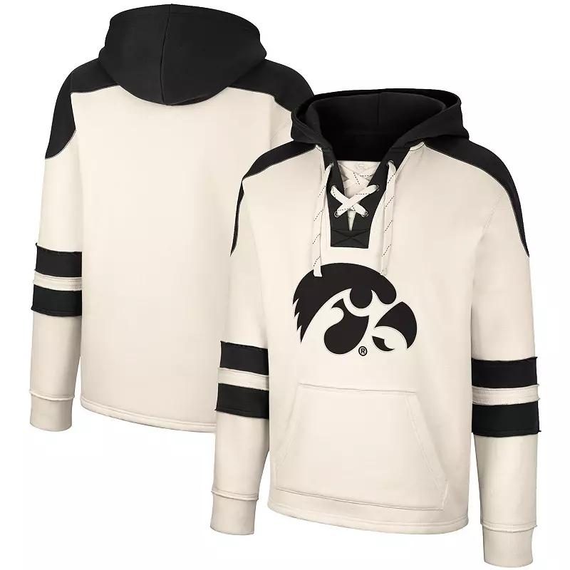 Men's Colosseum Cream Iowa Hawkeyes Lace-Up 4.0 Vintage Pullover Hoodie, Size: Small, Beige Product Image