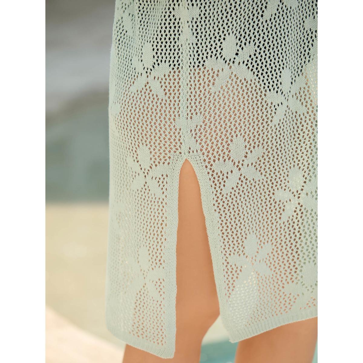 Plus Size Sheer Cut-Out Floral Pattern Swim Cover-Up Women's Swimwear Mint Beach Loose Texture Curve Swim Cover Ups BloomChic 22-24/3X Product Image