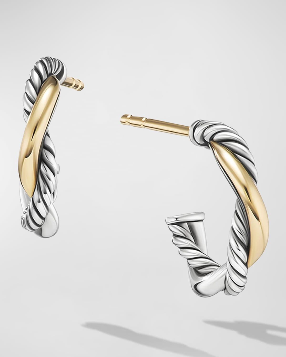 Womens Petite Infinity Huggie Hoop Earrings in Sterling Silver with 14K Yellow Gold, 3mm Product Image