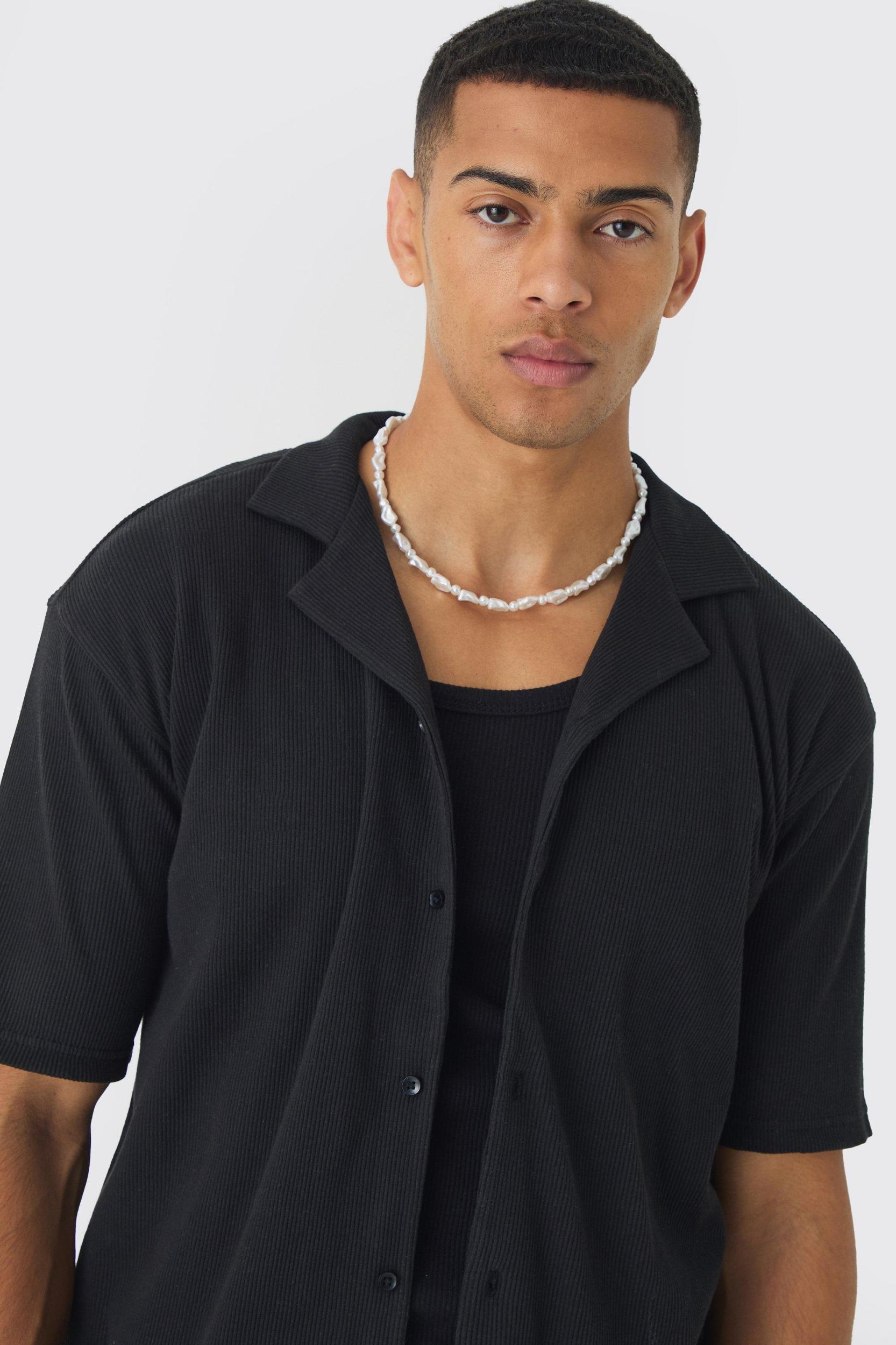 Heavyweight Oversized Revere Ribbed Jersey Shirt | boohooMAN USA Product Image