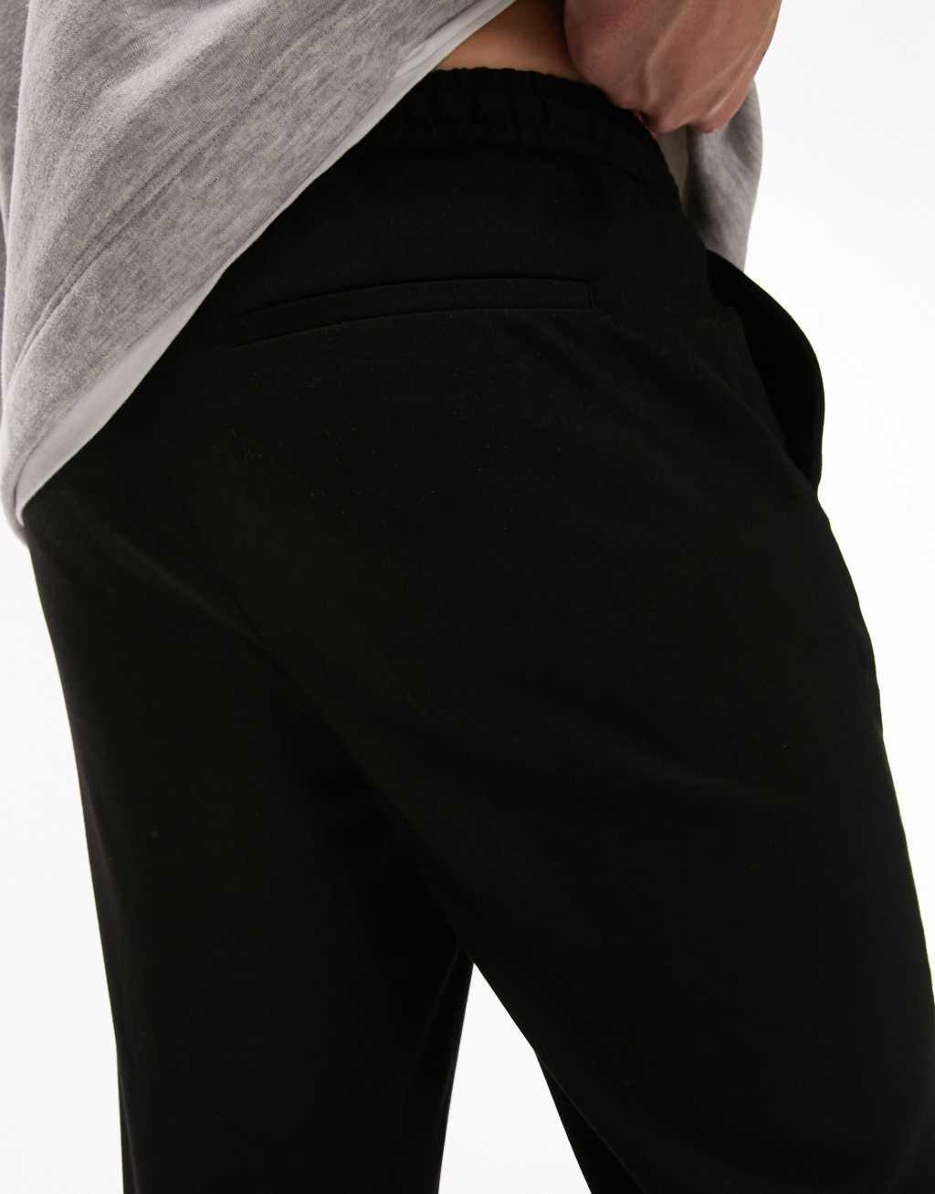 Topman skinny smart pants with elastic waistband in black Product Image