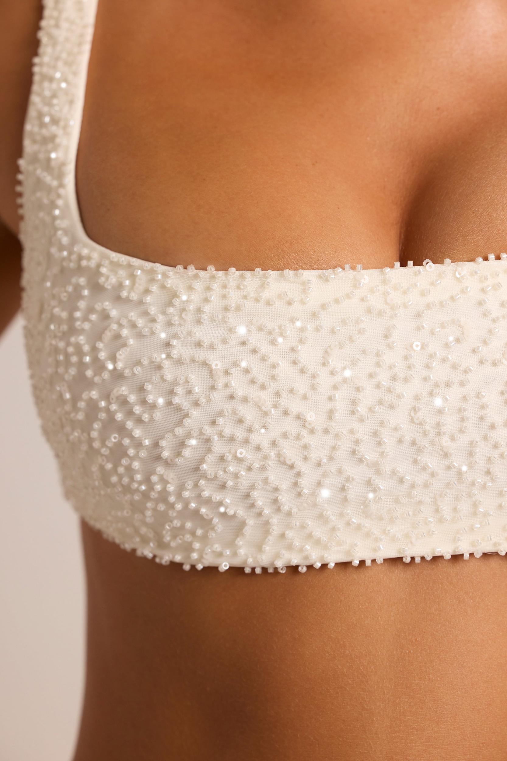Embellished Square Neck Bralette in White Product Image