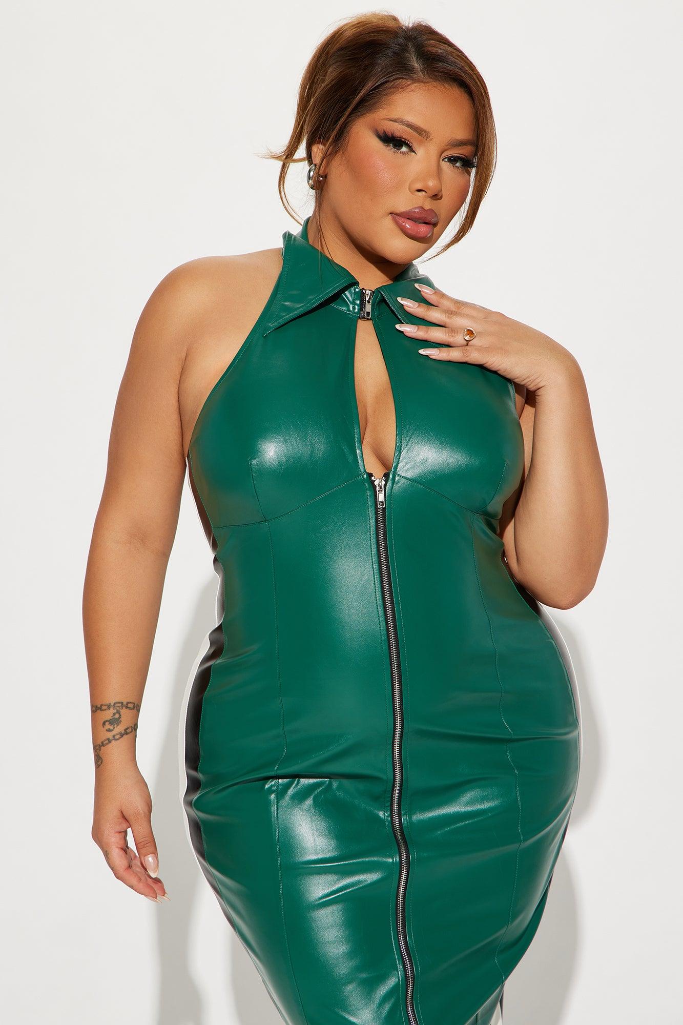 Leveled Up Faux Leather Midi Dress - Hunter Product Image