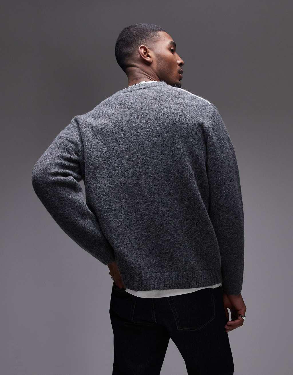 Topman crew sweater in gray & white argyle Product Image