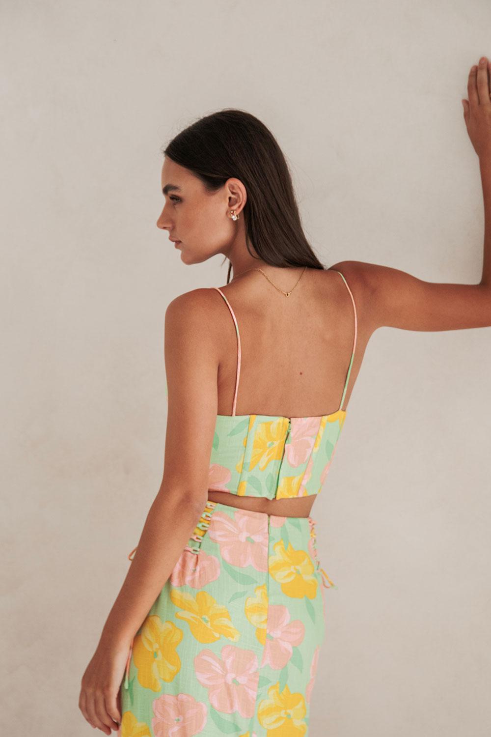 Marselle Midi Skirt - Rose Fill Green Product Image