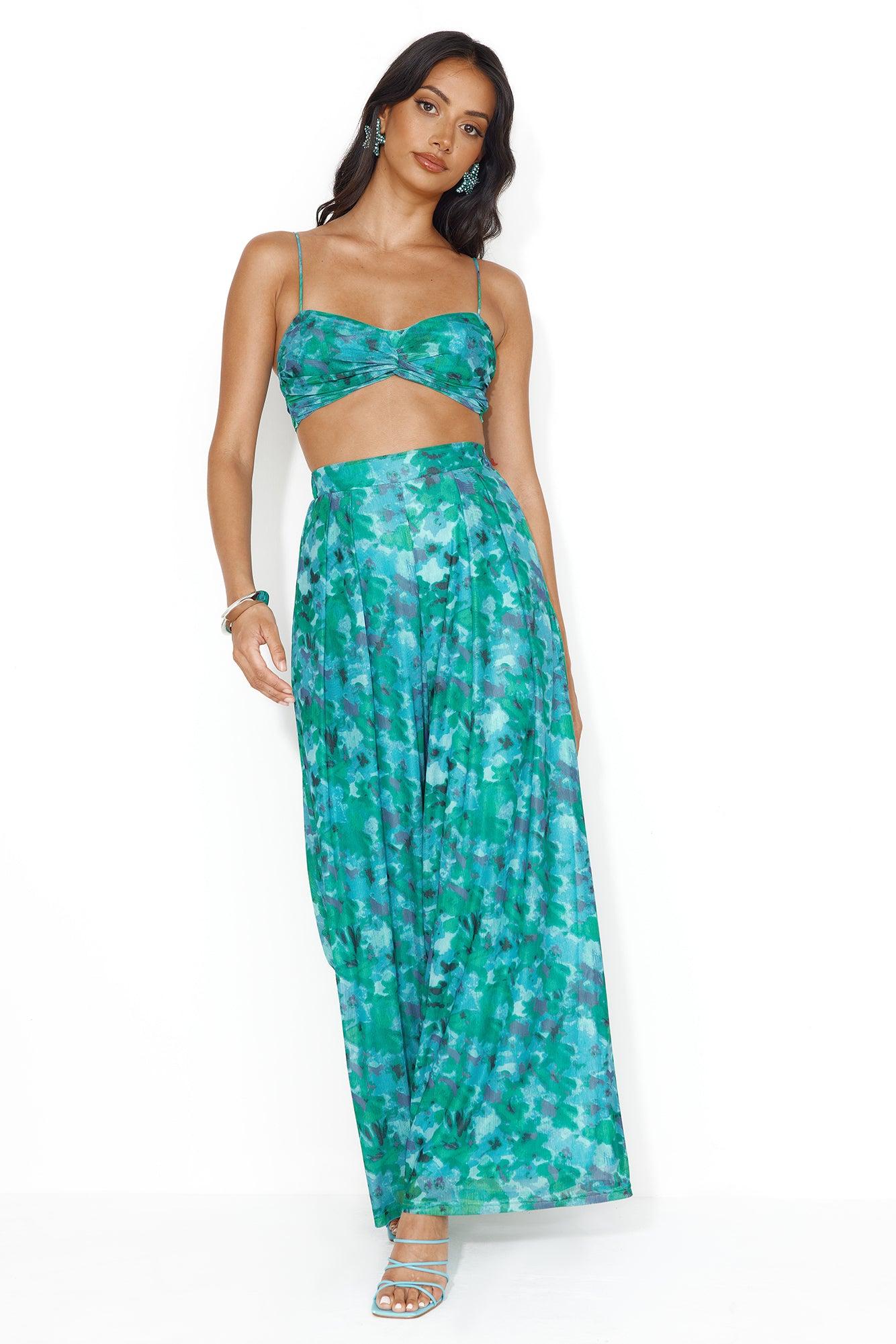 Tropical Rainforest Mesh Wide Leg Pants Green Product Image