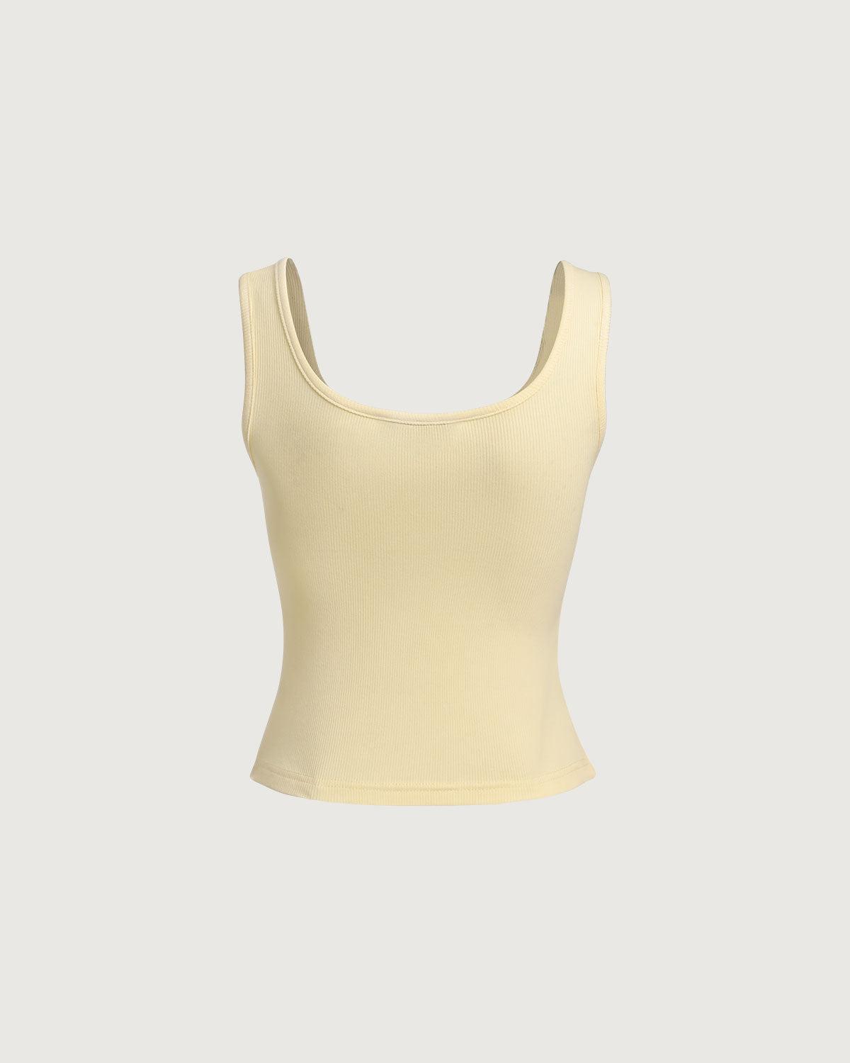 Yellow V Neck Ribbed Knit Tank Top Product Image