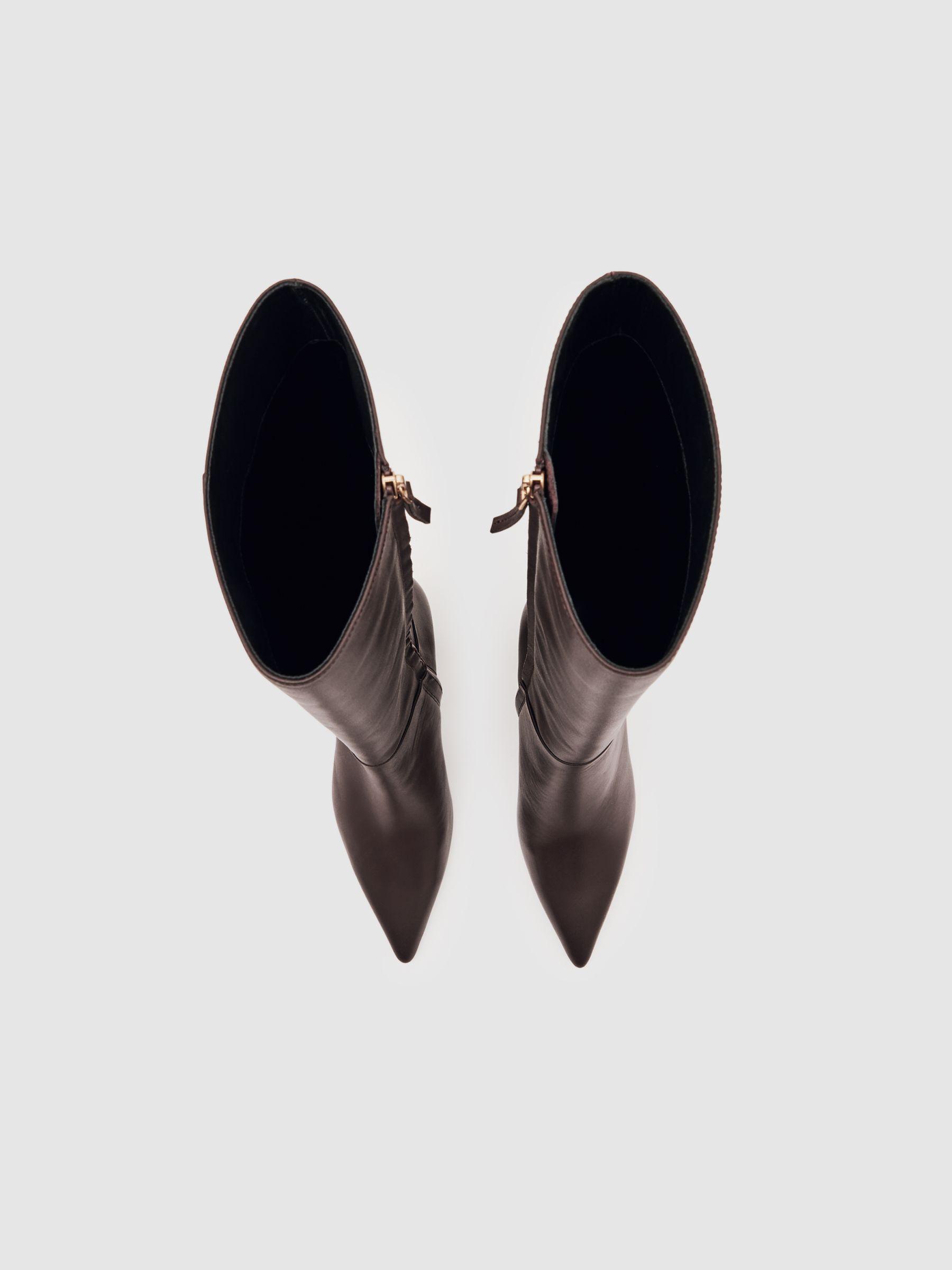 Leather Block-Heel Knee-High Boots in Burgundy Product Image