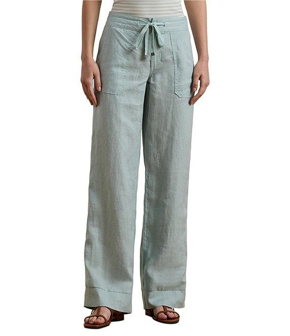 Lauren Ralph Lauren Flat Front Mid Rise Drawcord Waist Pants Product Image
