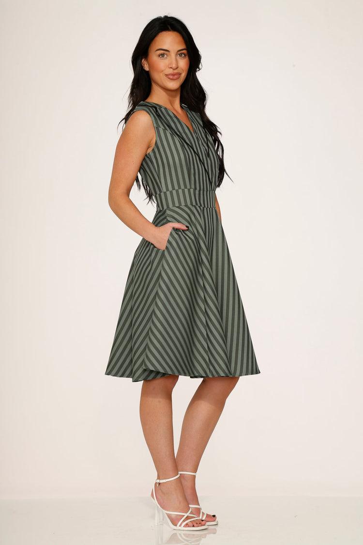 Olive Stripe Swing Dress Product Image