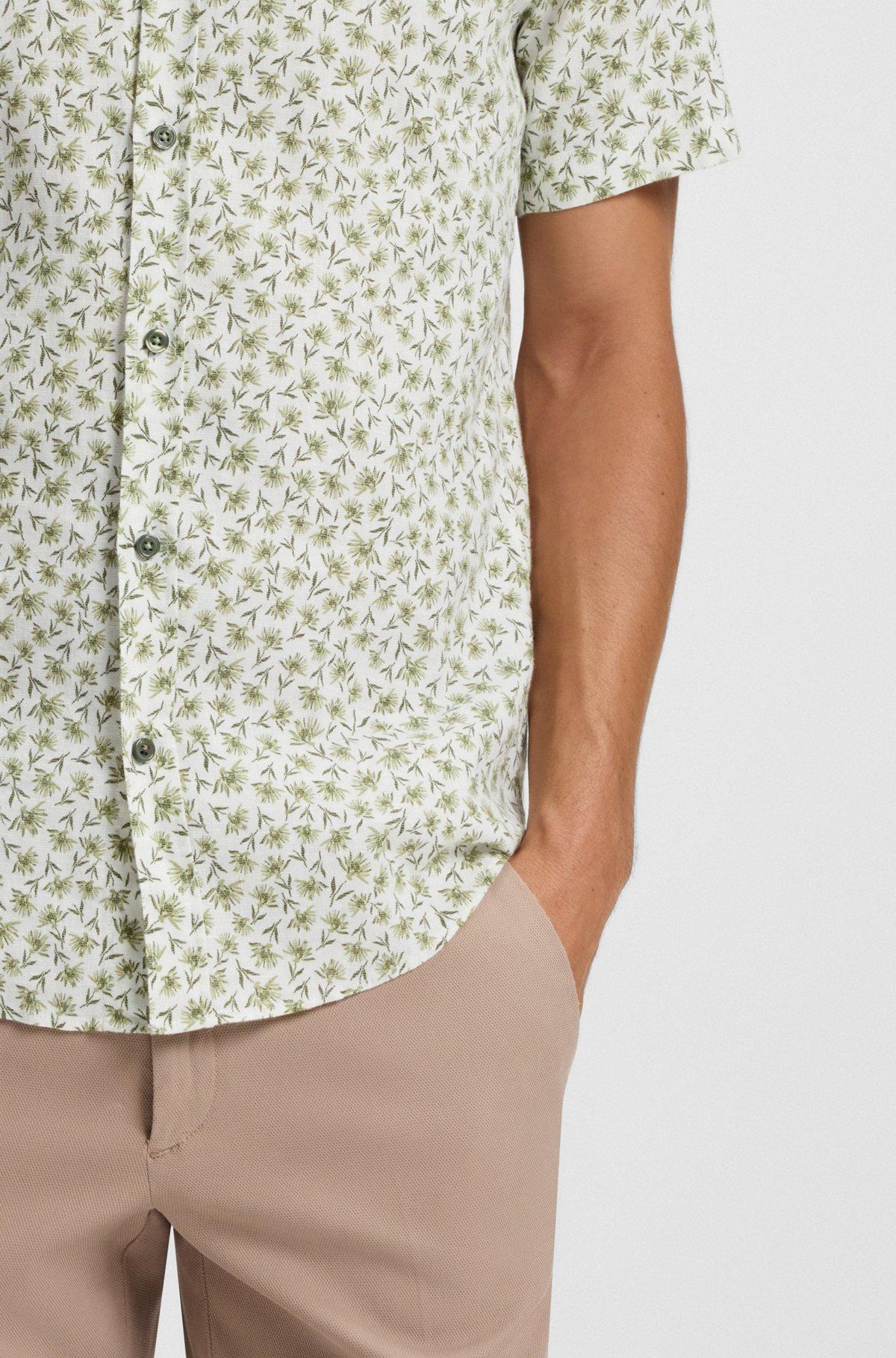 Slim-fit shirt in floral-print stretch linen Product Image