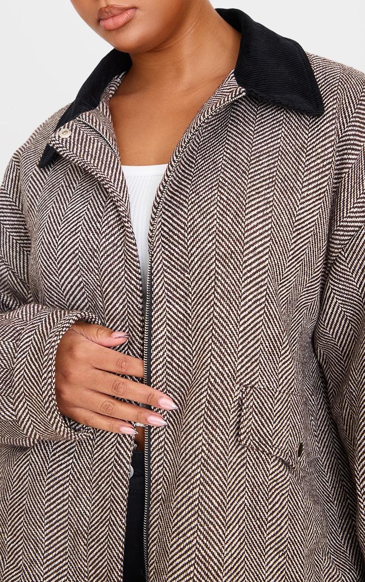 Plus Monochrome Herringbone Contrast Collar Jacket Product Image