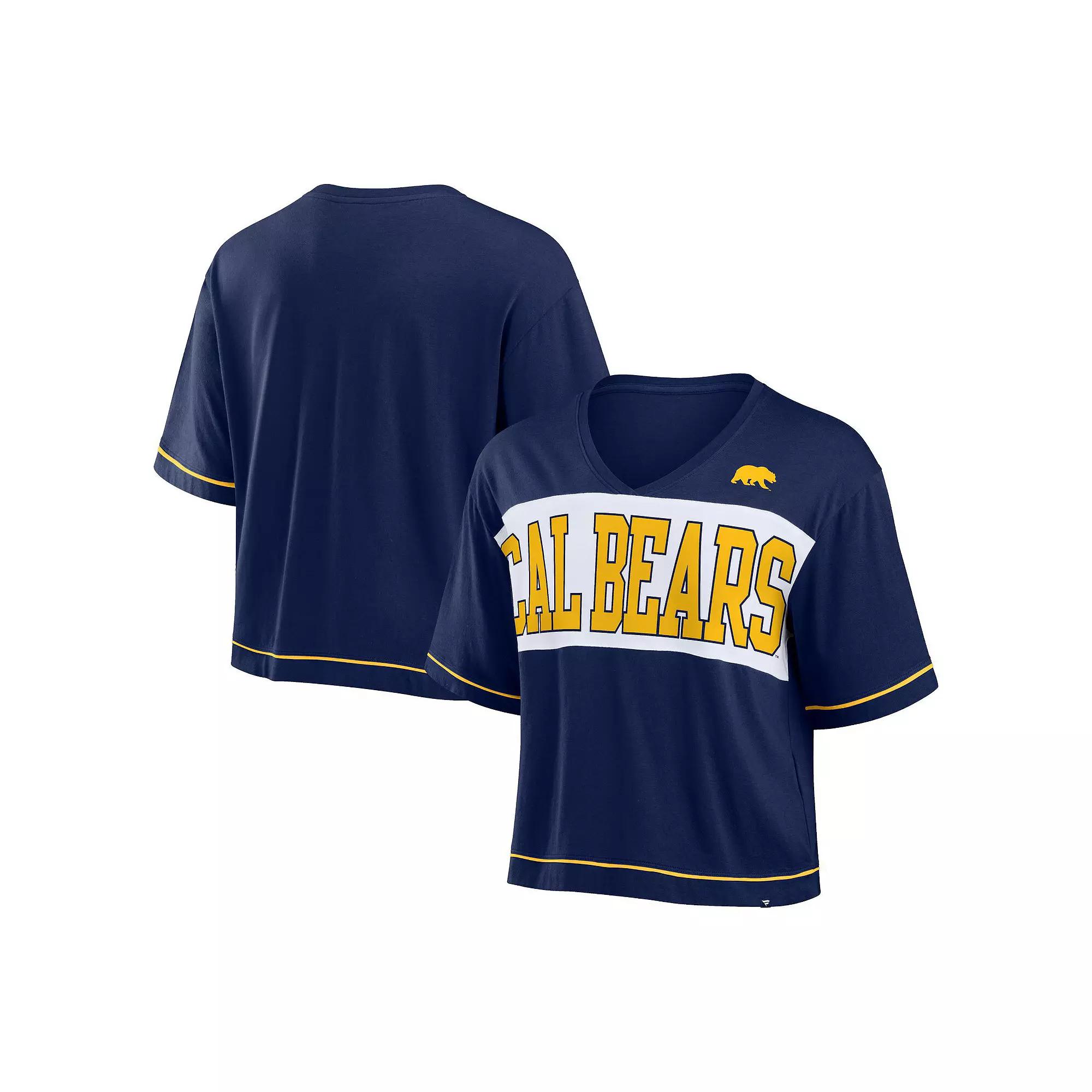 Women's Fanatics Navy Cal Bears Home Team Bold Fashion Modest V-Neck Cropped T-Shirt,  Product Image