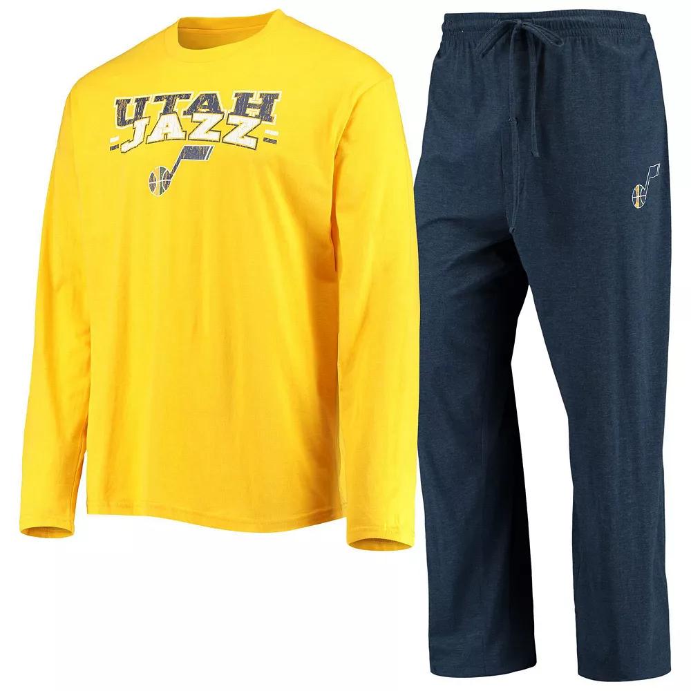 Men's Concepts Sport Navy/Gold Utah Jazz Long Sleeve T-Shirt & Pants Sleep Set,  Product Image
