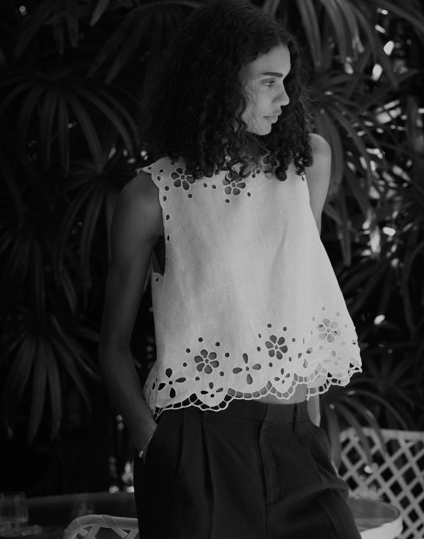 Embroidered Eyelet High-Low Tank Product Image