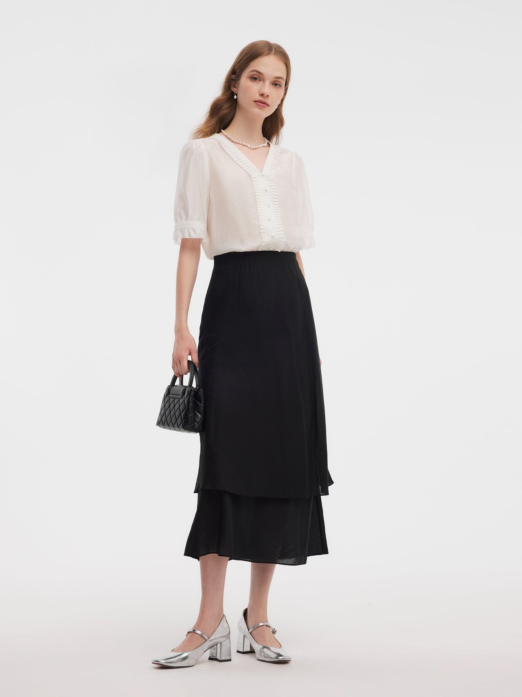 Tencel Blend V-Neck Women Blouse Product Image