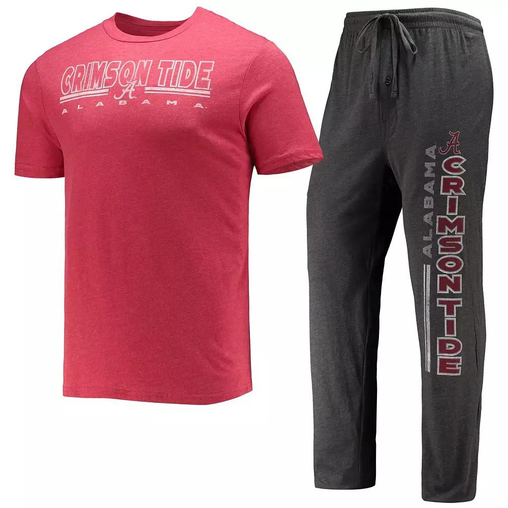 Men's Concepts Sport Heathered Charcoal/Crimson Alabama Crimson Tide Meter T-Shirt & Pants Sleep Set, Size: Small Product Image