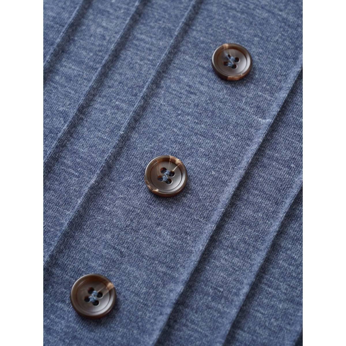 Plus Size Solid Pleated Front Button Detail V Neck T-shirt Stone Women Casual Button Plain Everyday T-shirts BloomChic 10/M Product Image