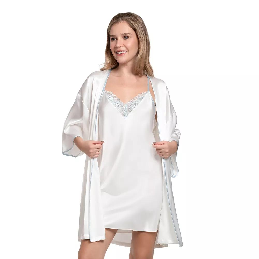 Women's Lilac+London "Mrs." Chemise & Wrap Robe Set, Size: Large, Cloud Dncr Product Image