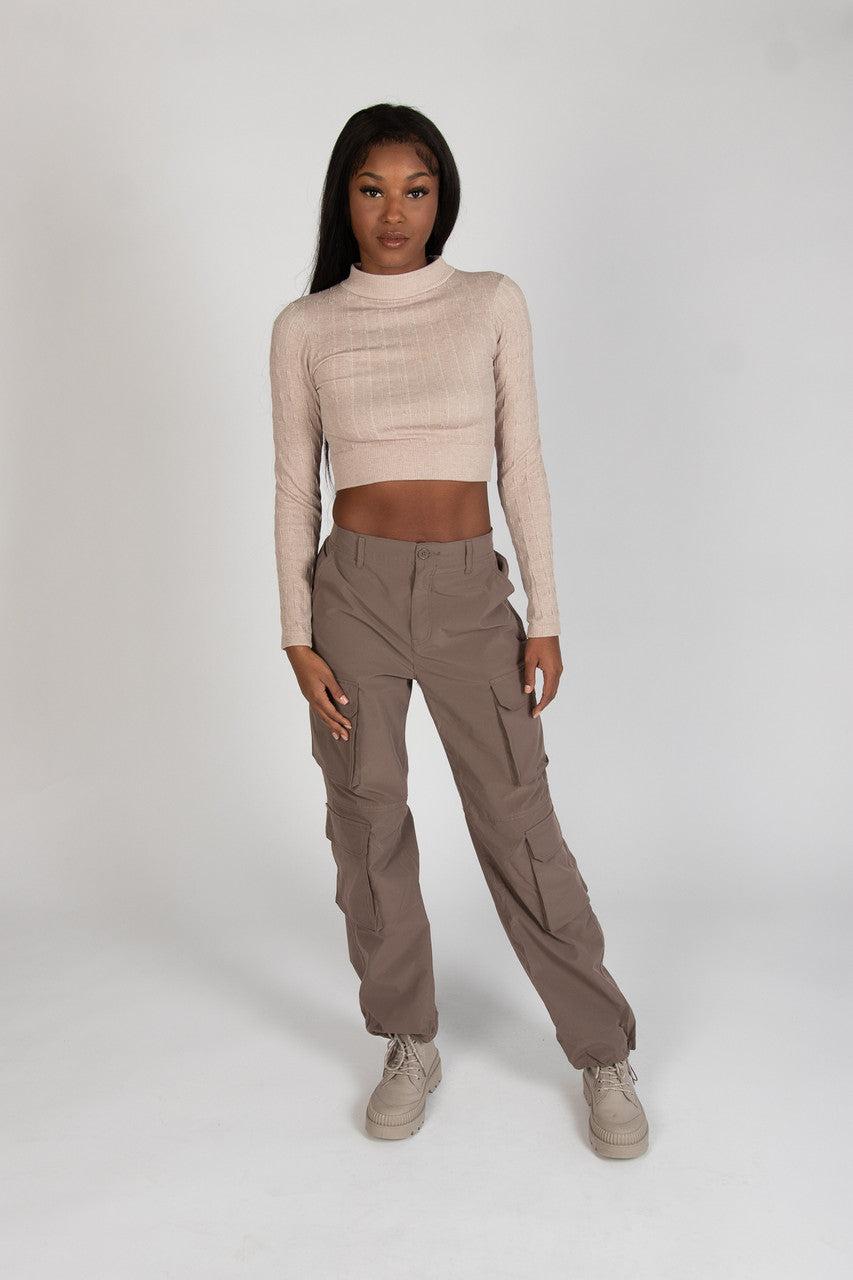 Cable Knit Mock Neck Crop Top Product Image