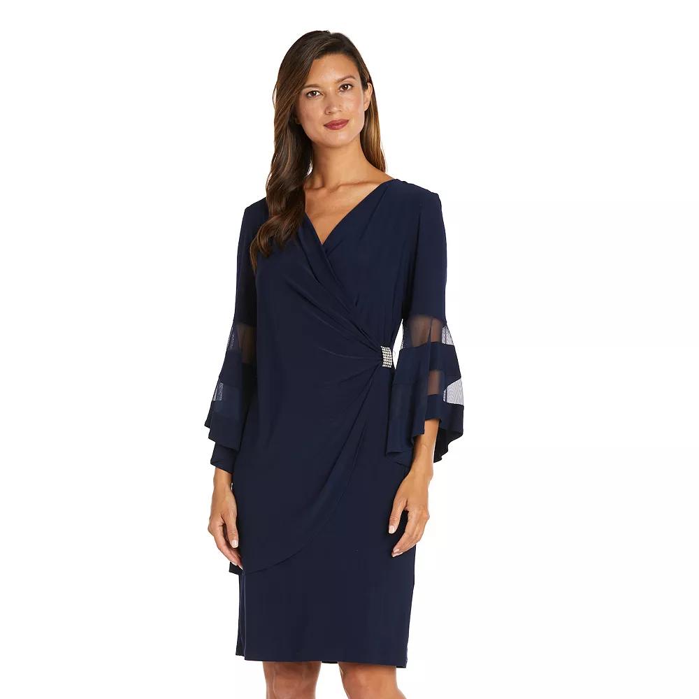 Petite R&M Richards Sheer Trim Angel Sleeve Wrap Dress, Women's,  Product Image