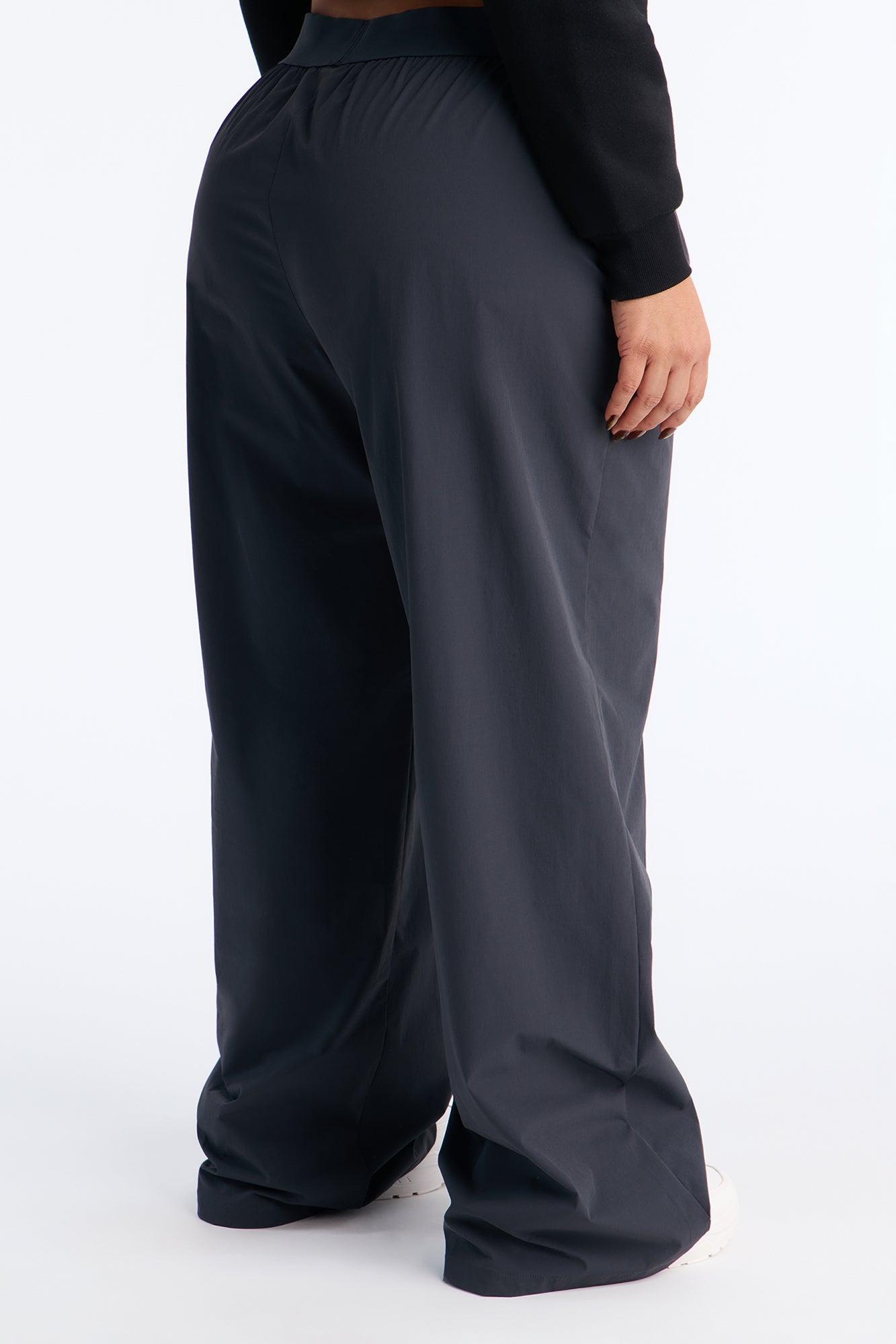 Crush On You Elastic Waist Windbreaker Pants - Charcoal Female Product Image