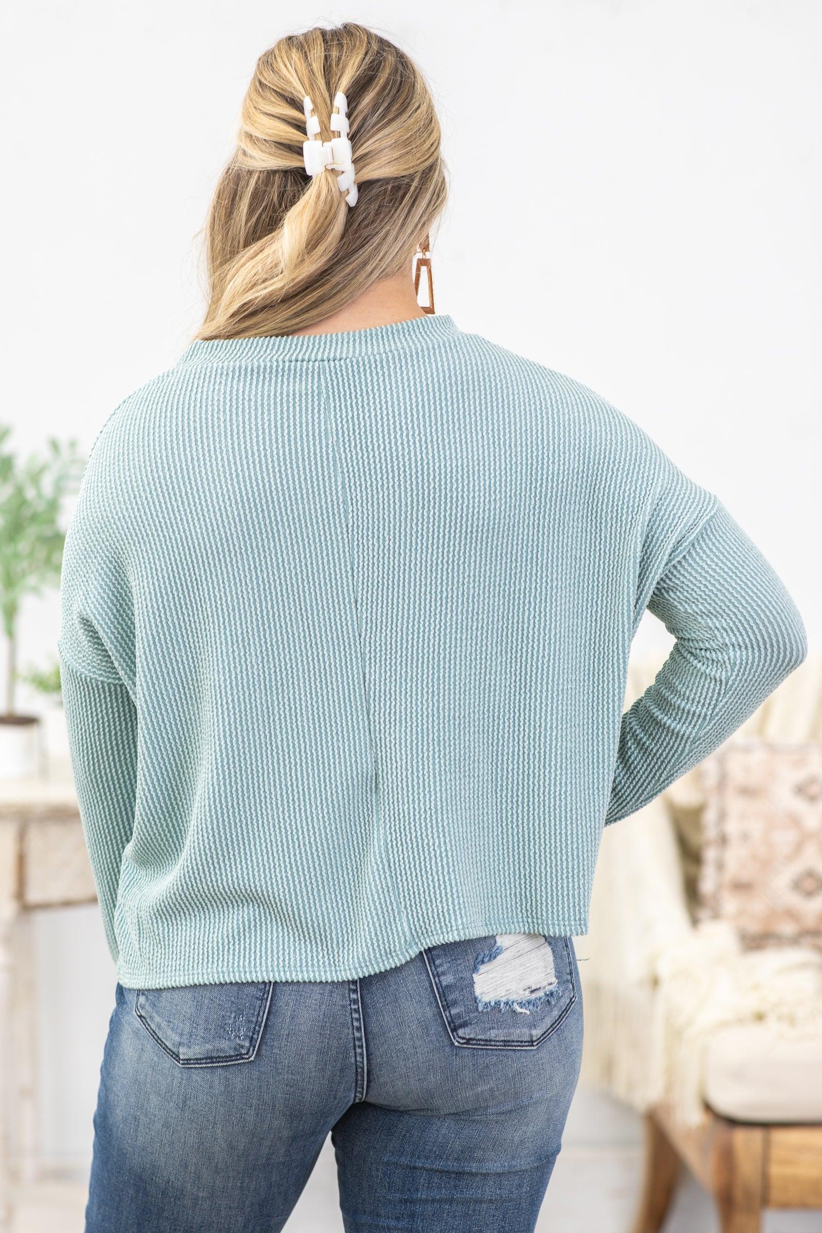 Ribbed Drop Shoulder Long Sleeve Top Product Image