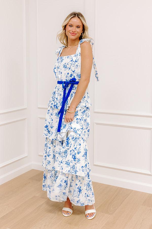 Feeling Dreamy Floral Tiered Maxi Dress in Royal Blue Product Image