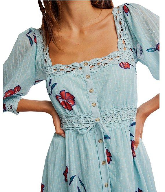 Free People Morning Meadows Printed Square Neck 3/4 Sleeve Maxi Dress Product Image