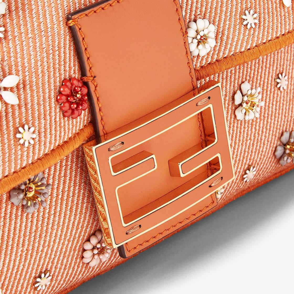 BaguetteFendi Flower Bouquet orange denim-effect jacquard bag Product Image