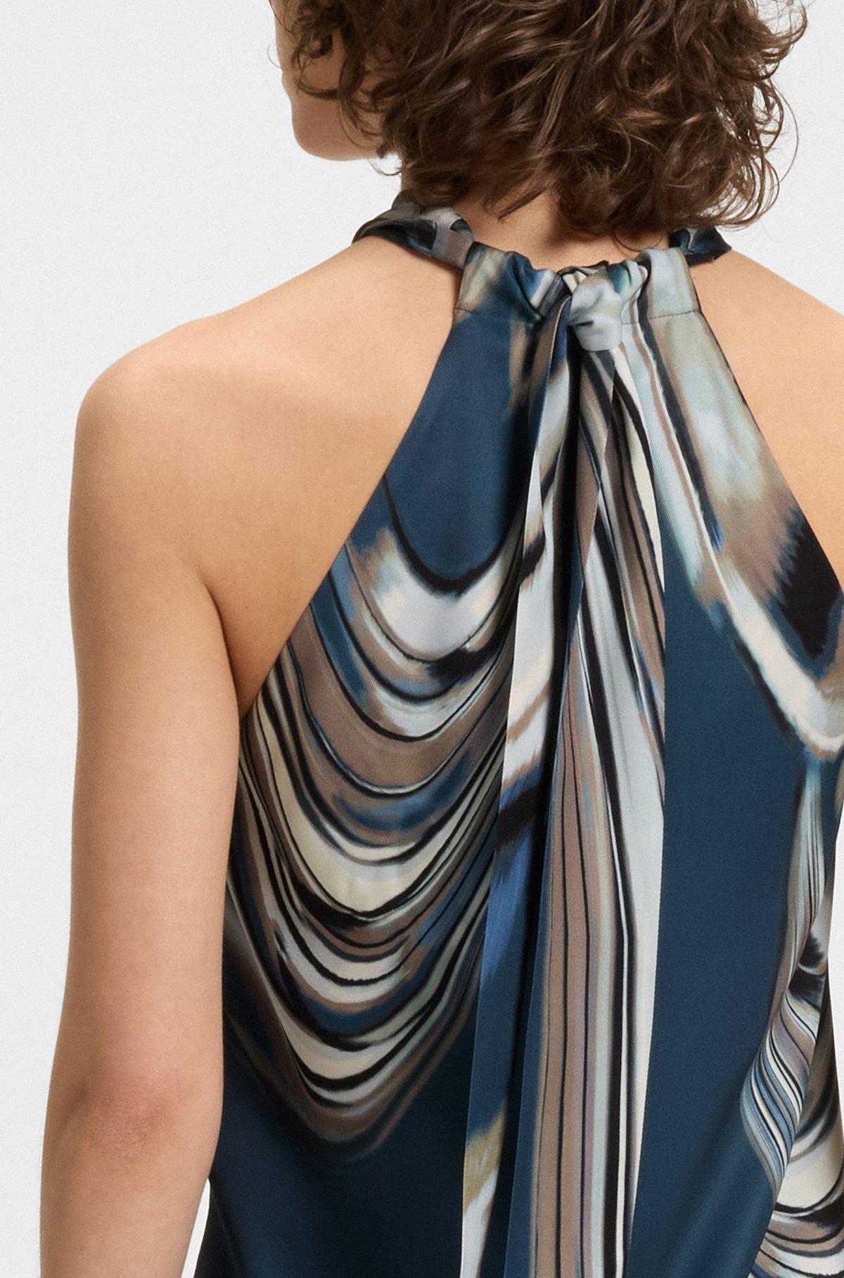 BOSS - Printed-twill top with tie neckline - Patterned Product Image