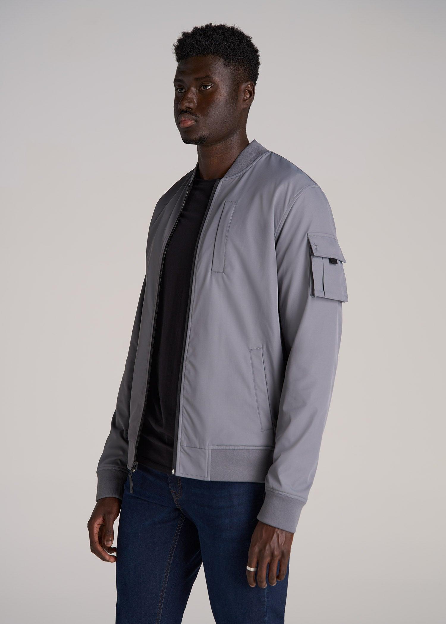 Reversible Bomber Jacket for Tall Men in Fossil Grey and Black Male Product Image