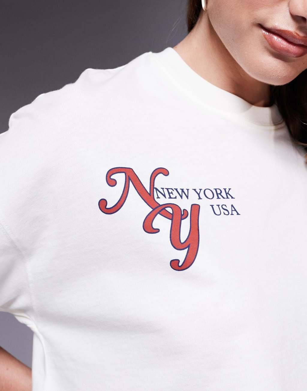 4505 cropped cotton back print T-shirt with quick dry finish in vintage white Product Image