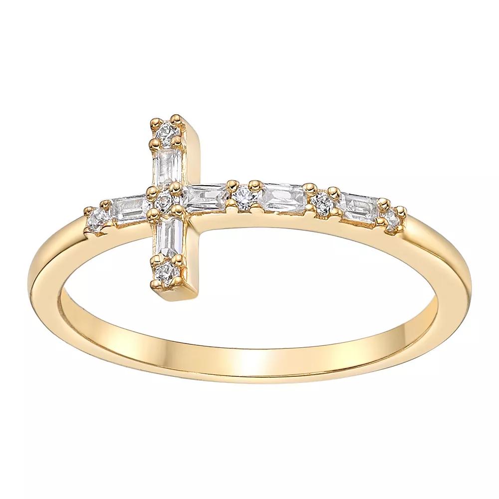 Gemminded Sterling Silver 1/8 Carat T.W. Diamond Sideways Cross Ring, Women's, Gold Tone Product Image