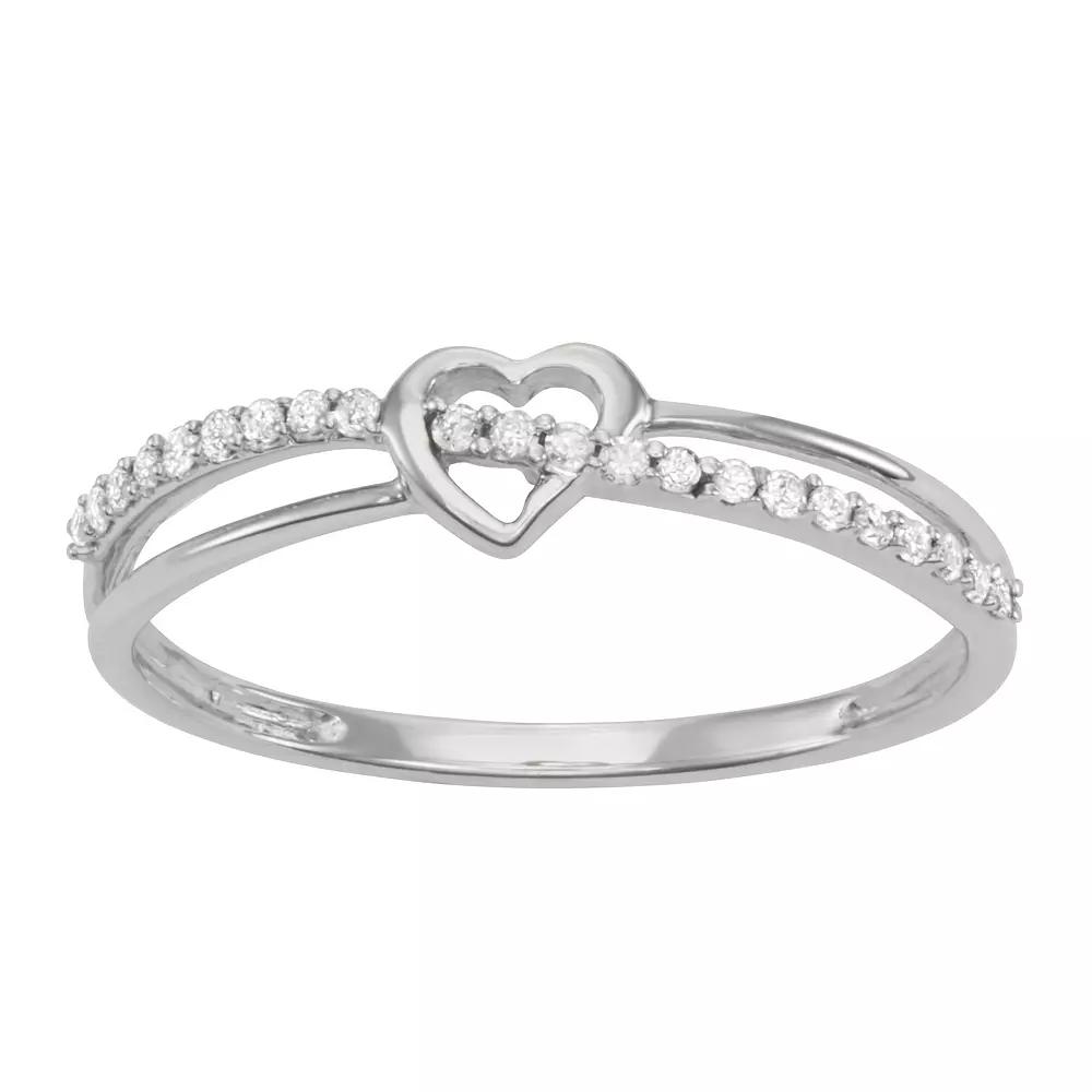 HDI Sterling Silver 1/10 Carat T.W. Diamond Crossover Heart Band, Women's, Size: 8 Product Image