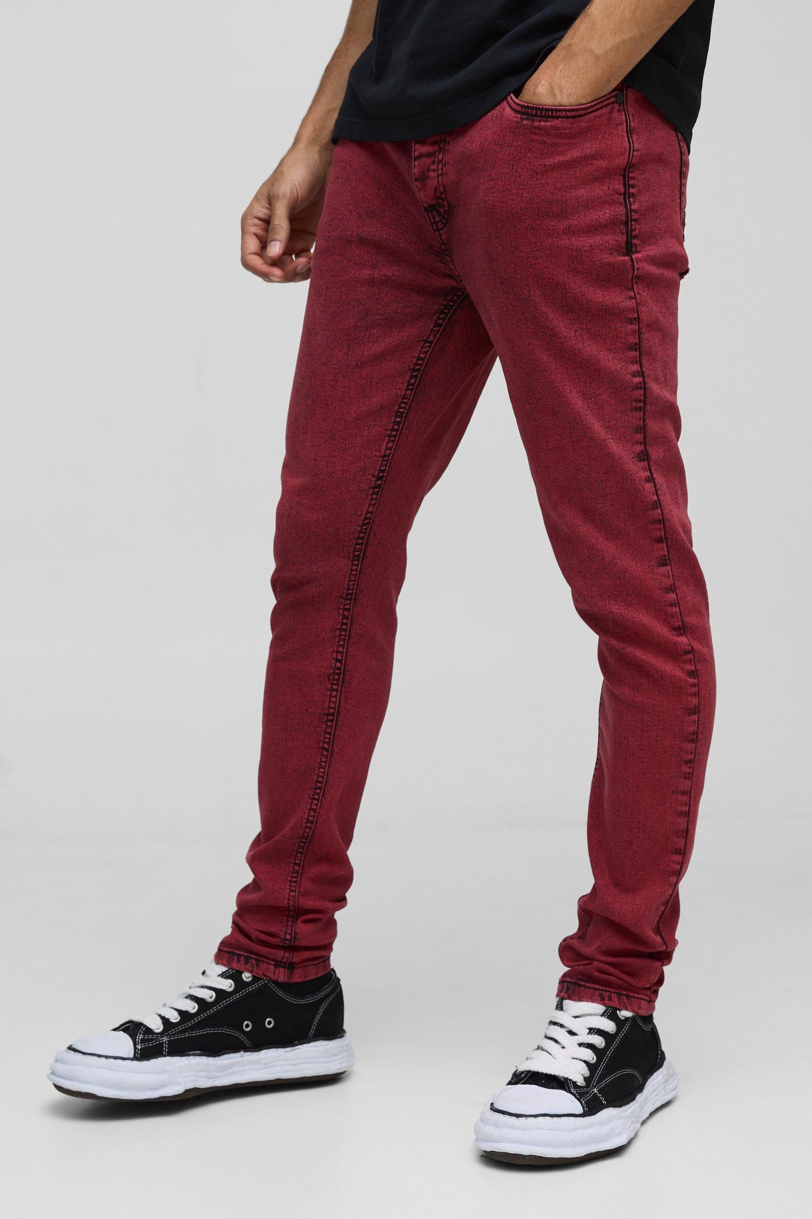 Skinny Stretch Acid Wash Applique Denim Jeans | boohooMAN USA Product Image
