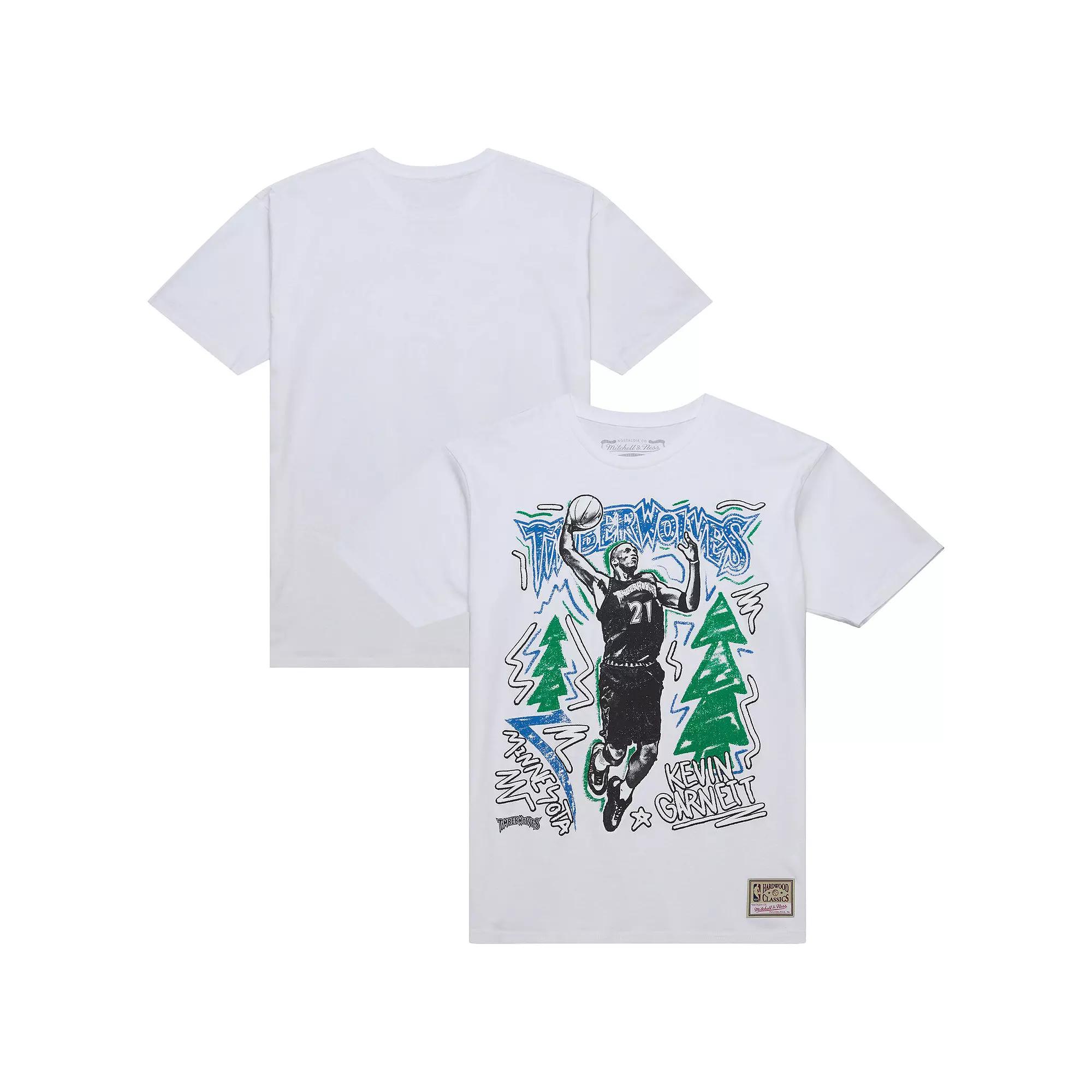 Men's Mitchell & Ness Kevin Garnett White Minnesota Timberwolves Hardwood Classics Chalked Up T-Shirt,  Product Image
