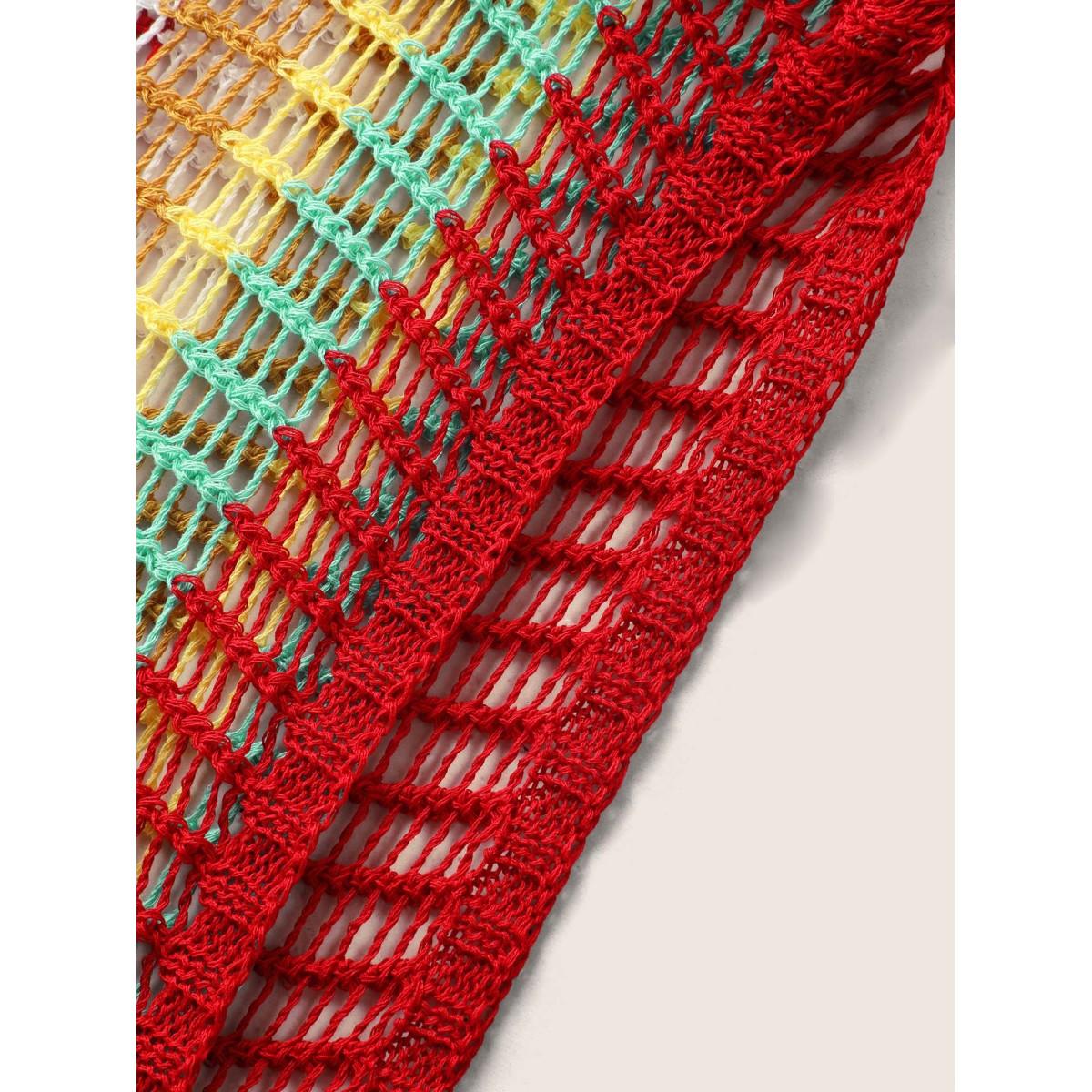 Plus Size Contrast Striped Dolman Sleeve Split Side Swim Cover Up Women's Swimwear Originalwhite Beach Loose Texture Curve Swim Cover Ups BloomChic 18-20/2X Product Image