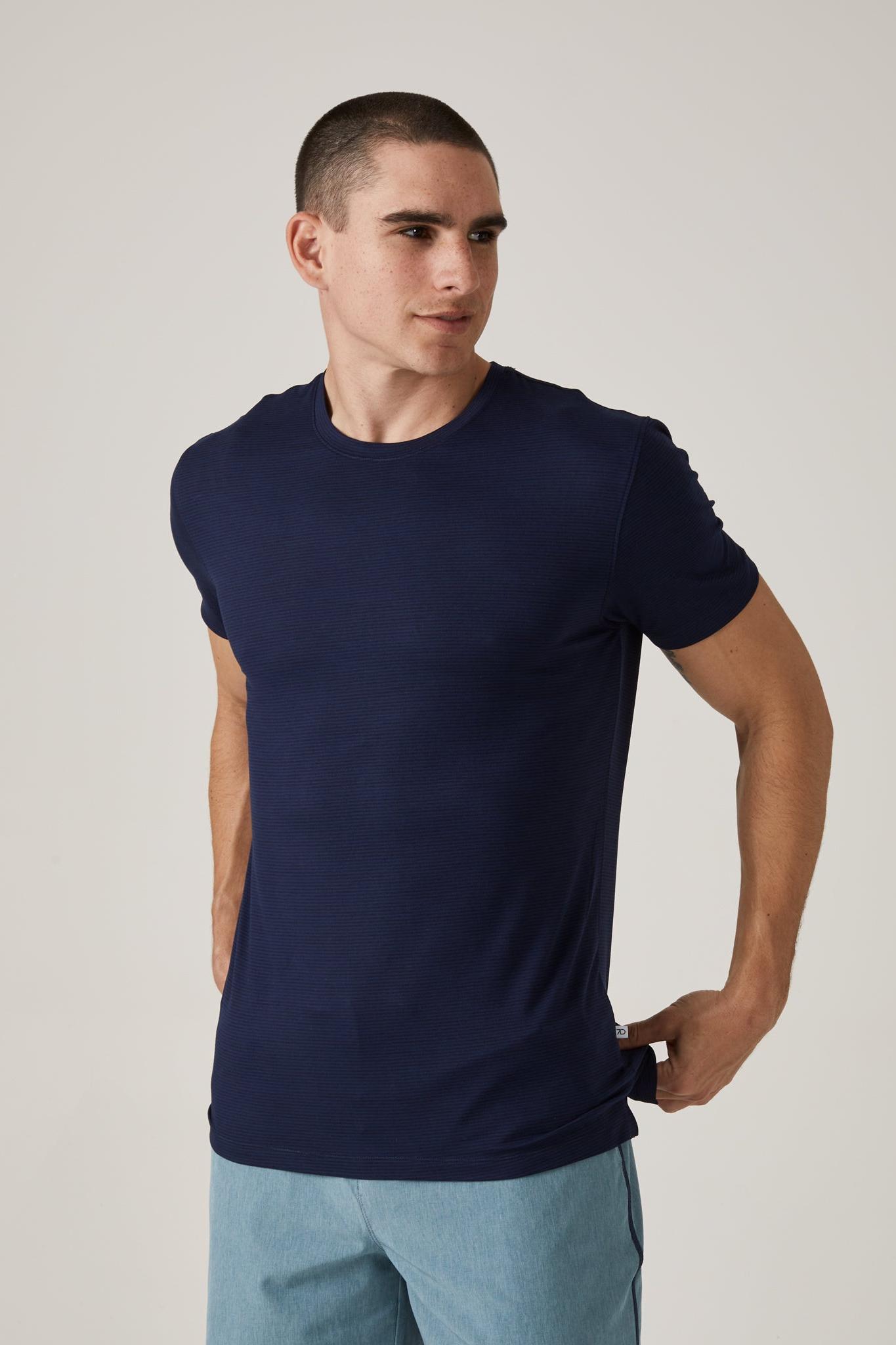 Core Striped Crew Neck Tee- Navy Product Image