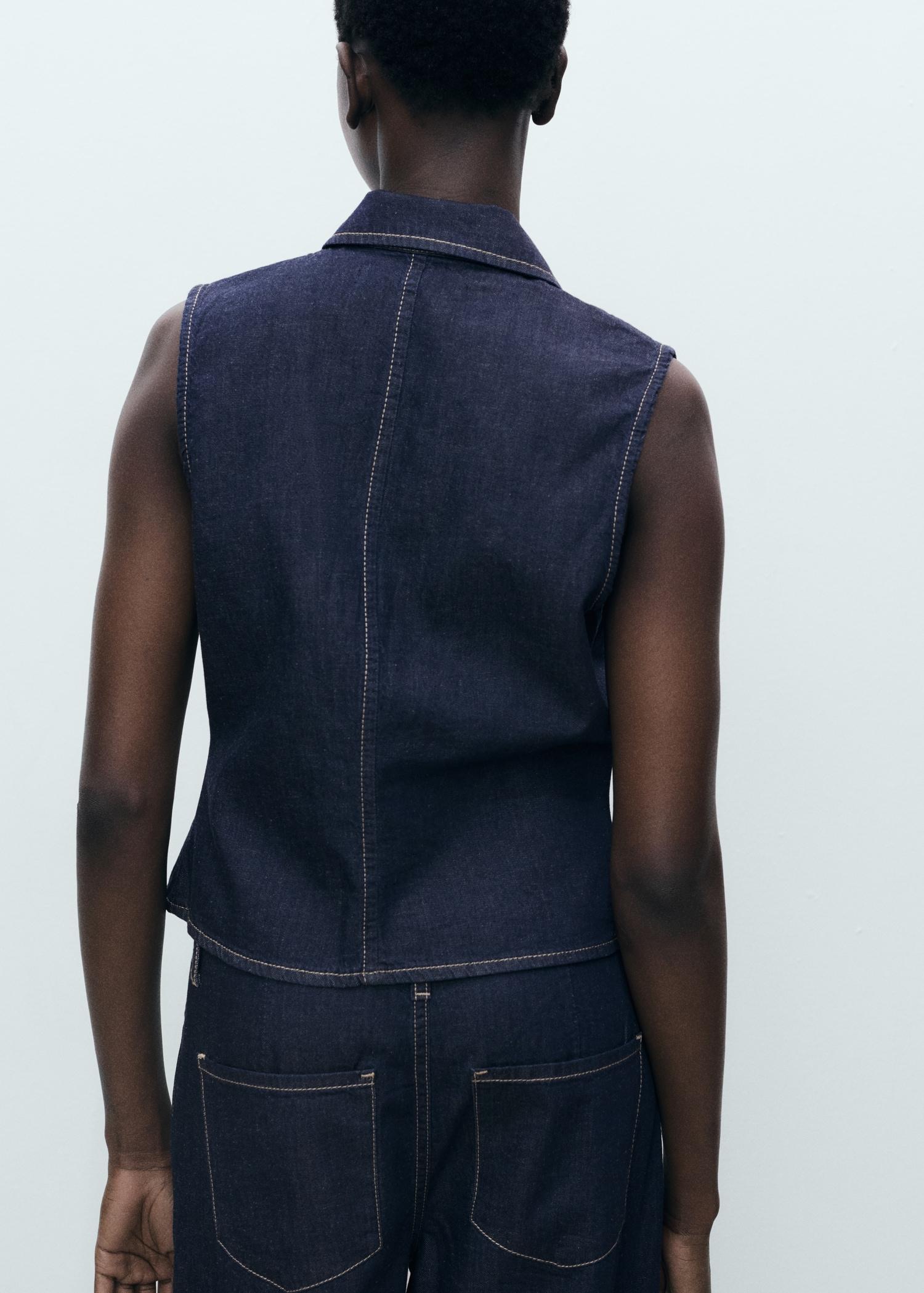 Fitted denim top - Women | MANGO USA Product Image