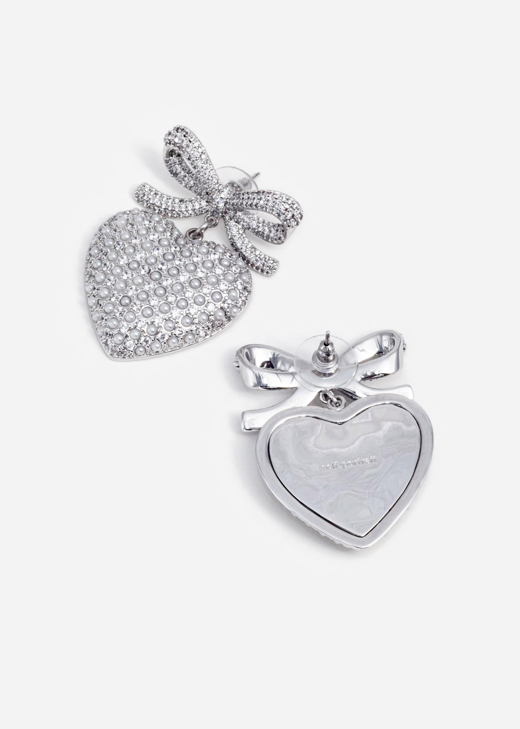 Crystal Bow Pearl Heart Earrings Product Image
