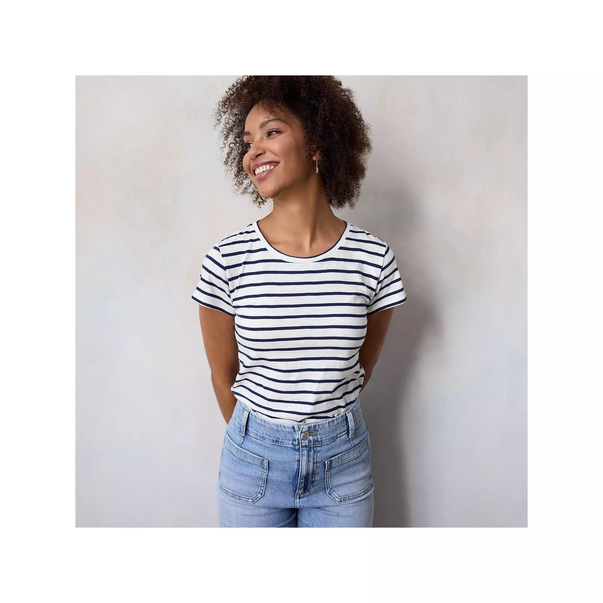 Women's LC Lauren Conrad Short Sleeve Tee, Size: XXL, Ivory Basque Stripe Product Image