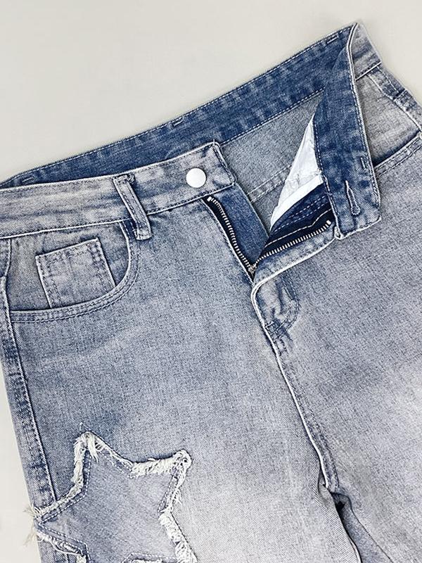 Distressed Star Patch Boyfriend Jeans Product Image