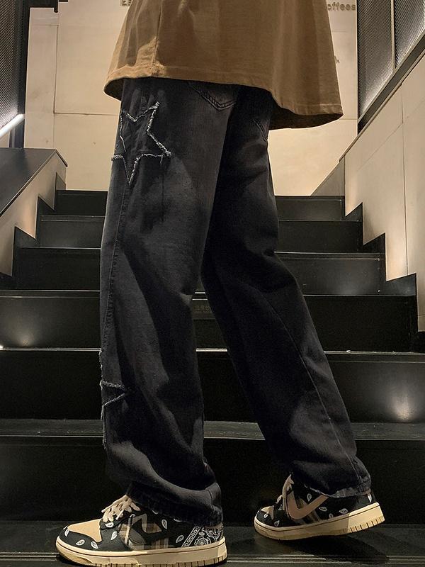 Men's Star Patchwork Loose Straight Leg Jean Product Image