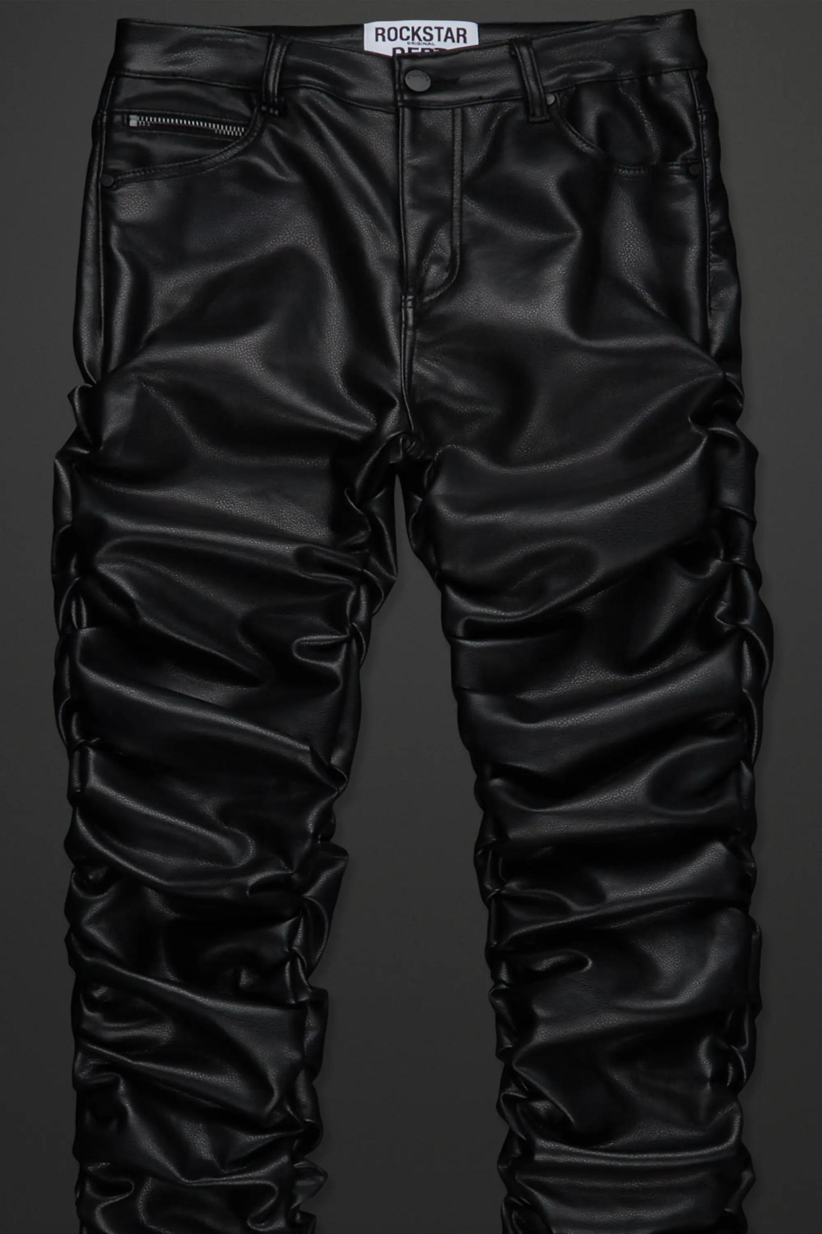Huck Black Faux Leather Stacked Jean Male Product Image