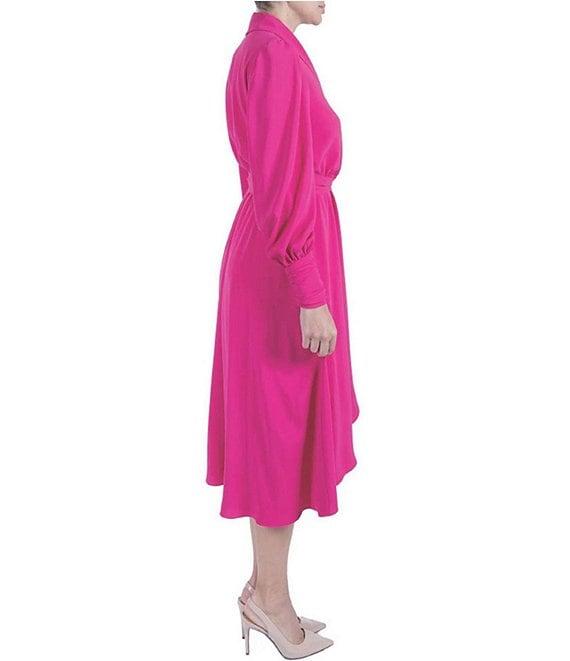 Julia Jordan Matte Crepe Surplice Lapel Neck Long Sleeve Tie Side Dress Product Image